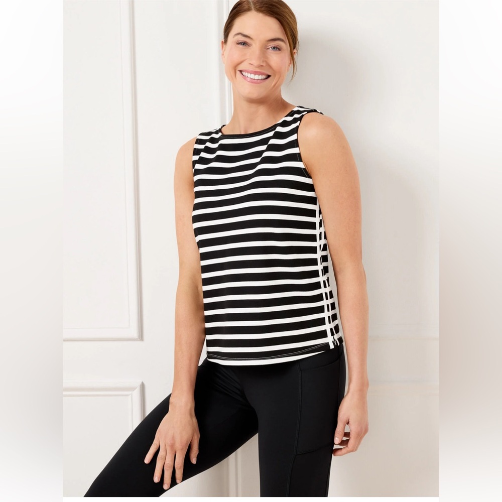EFFORTLESS ULTRAKNIT BATEAU NECK TANK - CROCUS STRIPE PETITE SMALL NWT